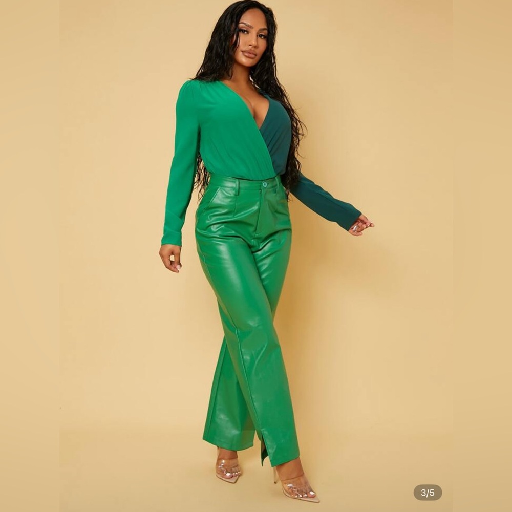 SHEIN Green Straight Leg Jumpsuit with Wrap Top